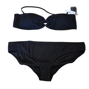 J. Crew Bikini Set black Size 2X 3X bandeau Top New Classic Solid Swimsuit
